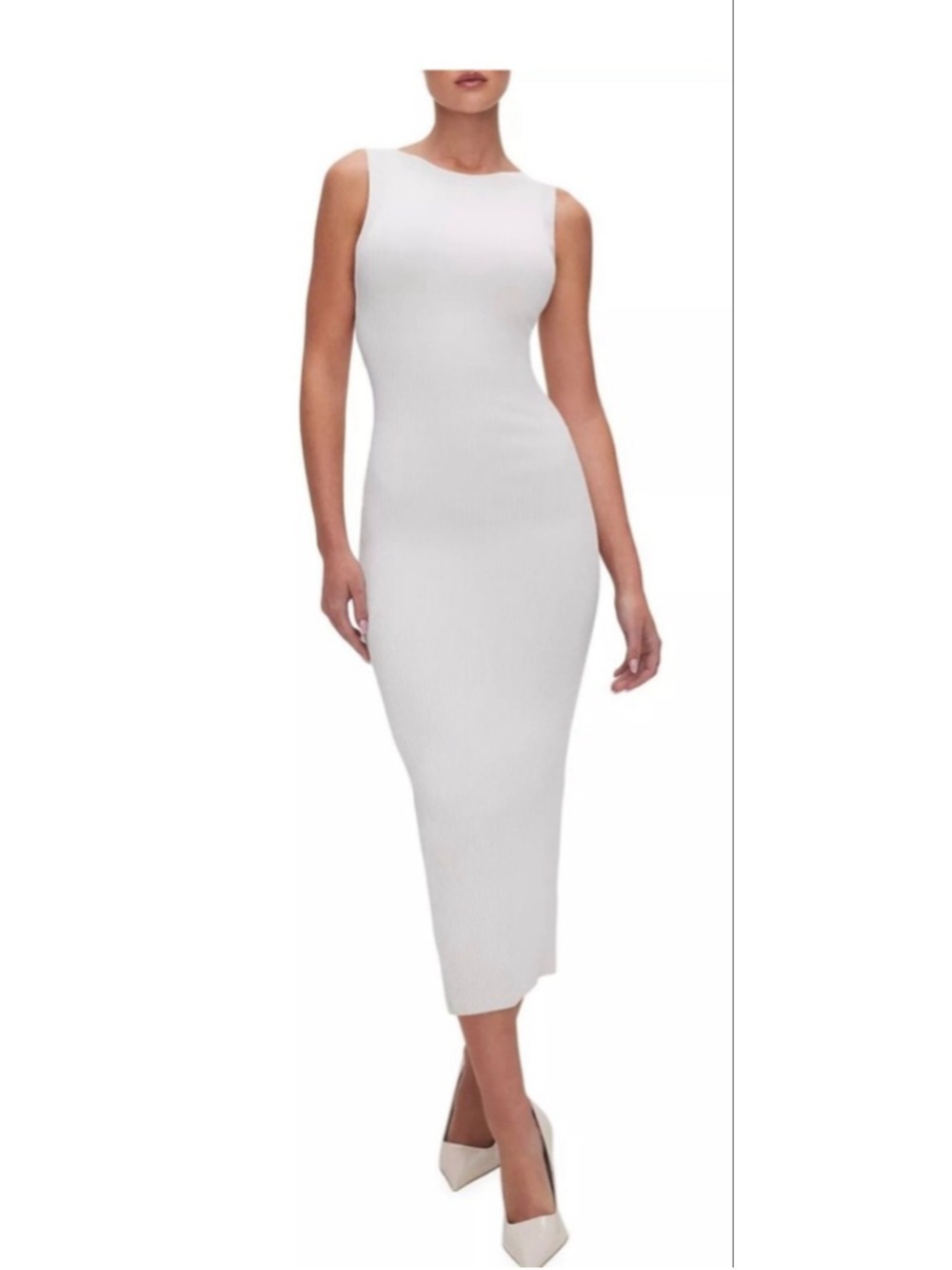 NWOT GOOD AMERICAN White Ribbed Sleeveless Midi Dress Size 2/M